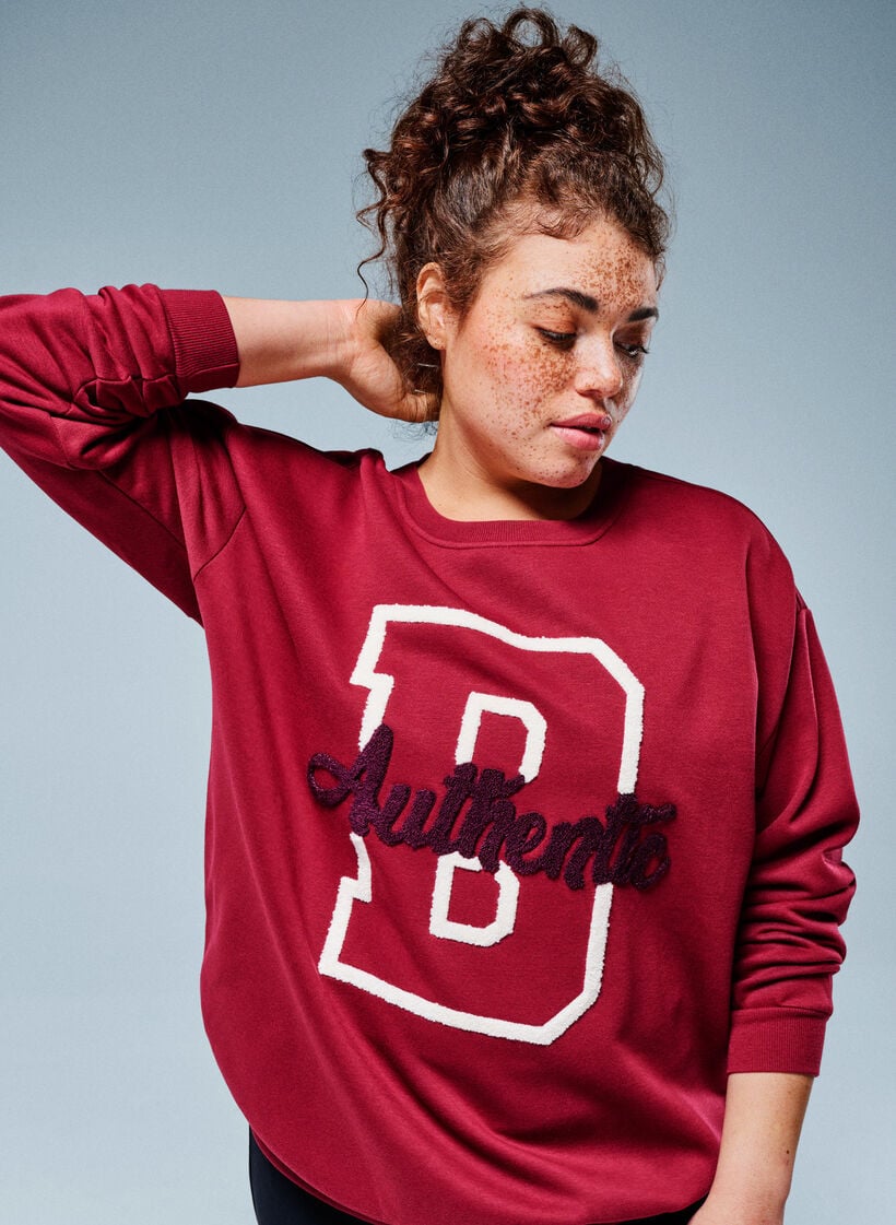 Sweatshirt med frott&eacute;text, M&ouml;rk Bordeaux, Image image number 0