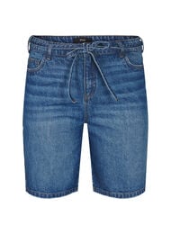 Figurn&auml;ra jeansshorts med knytsk&auml;rp, Bl&aring;