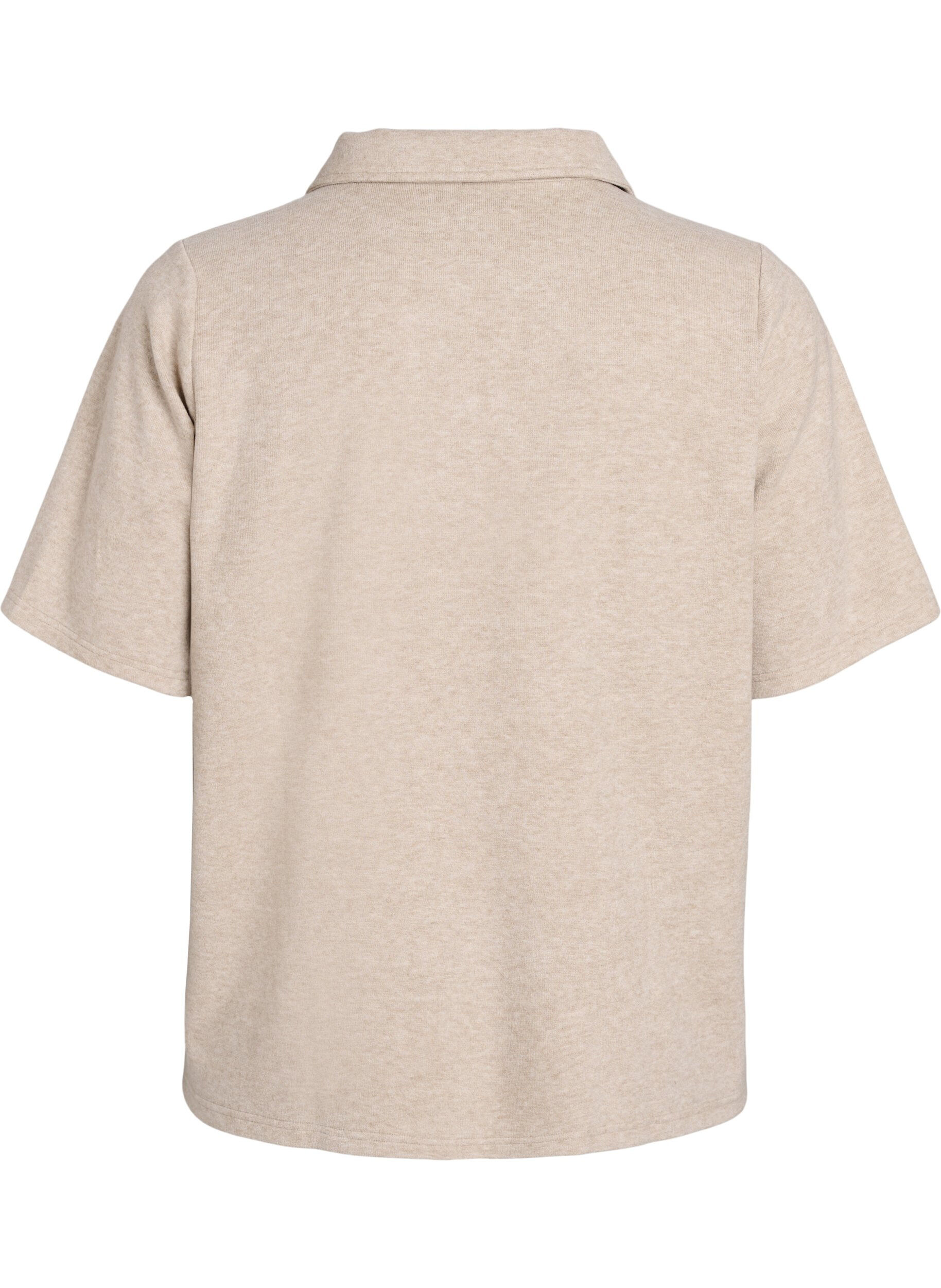 Zizzi Jerseyblus med krage och korta &auml;rmar, Brun, Packshot image number 1
