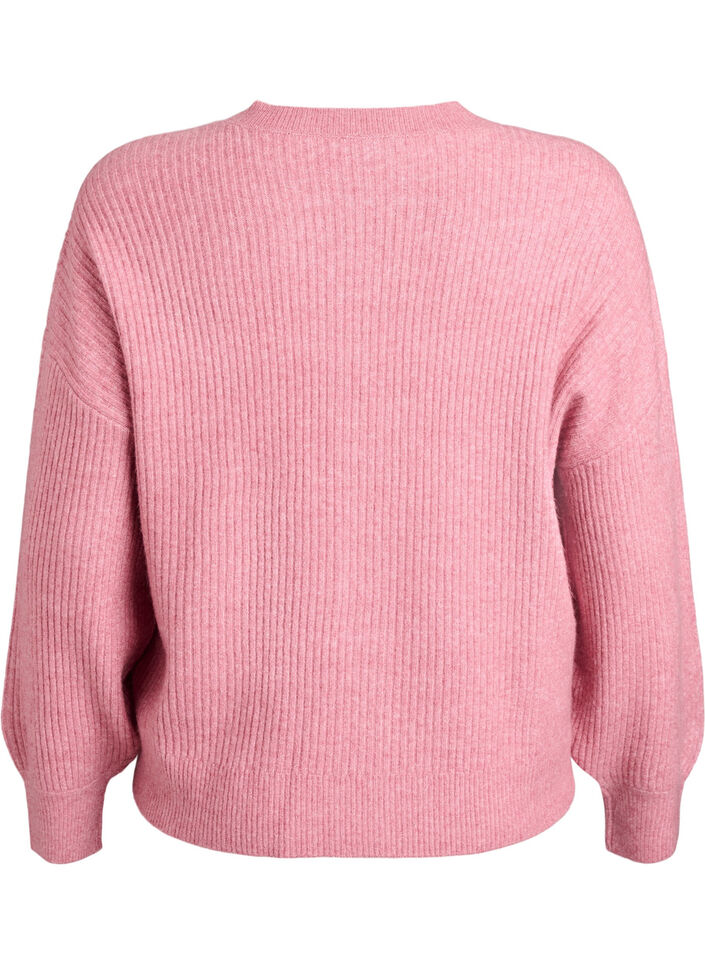 Ribbstickad kofta med knappar, Rosa, Packshot image number 1