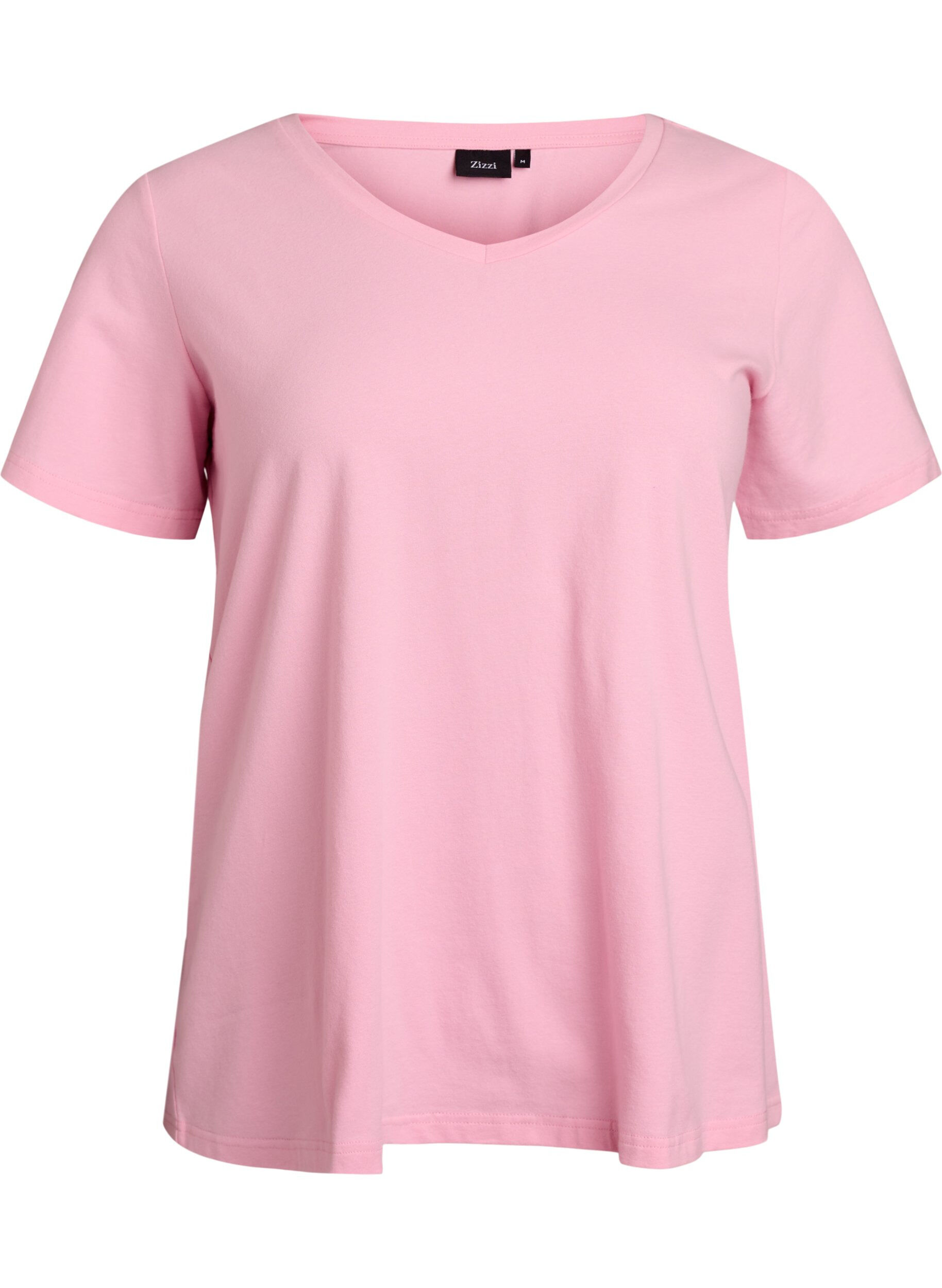 Zizzi Enf&auml;rgad bas-t-shirt i bomull, Rosa, Packshot image number 0