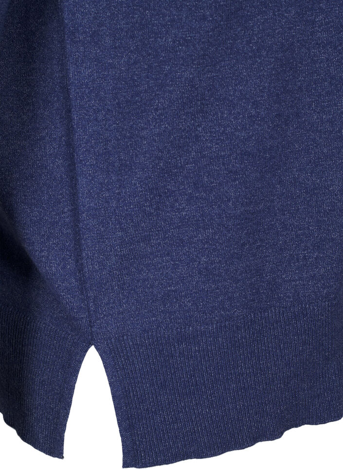 Stickad blus med långa ärmar och slits, Blå, Packshot image number 3