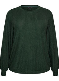 Blus med vertikal struktur och glittertr&aring;d, Gr&ouml;n