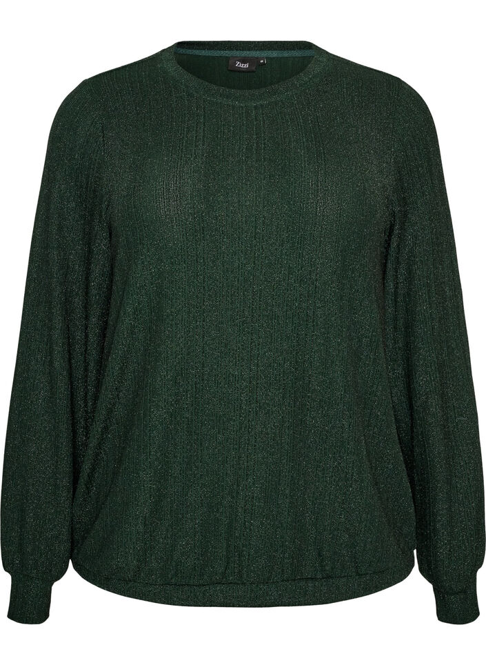 Blus med vertikal struktur och glittertr&aring;d, Gr&ouml;n, Packshot image number 0