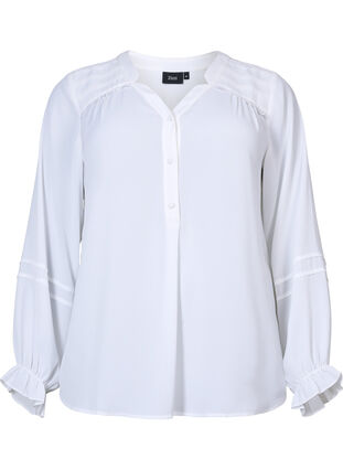 Blus med långa ärmar och knappöppning, Bright White, Packshot image number 0