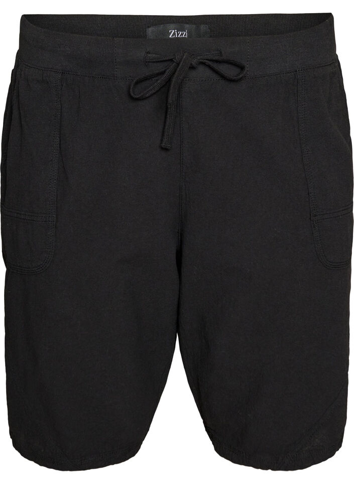 L&ouml;sa shorts i bomull med fickor, Svart, Packshot image number 0