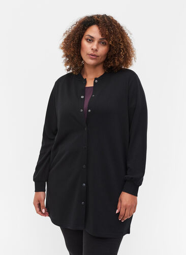 Sweatshirtjacka med knappar, Black, Model image number 0