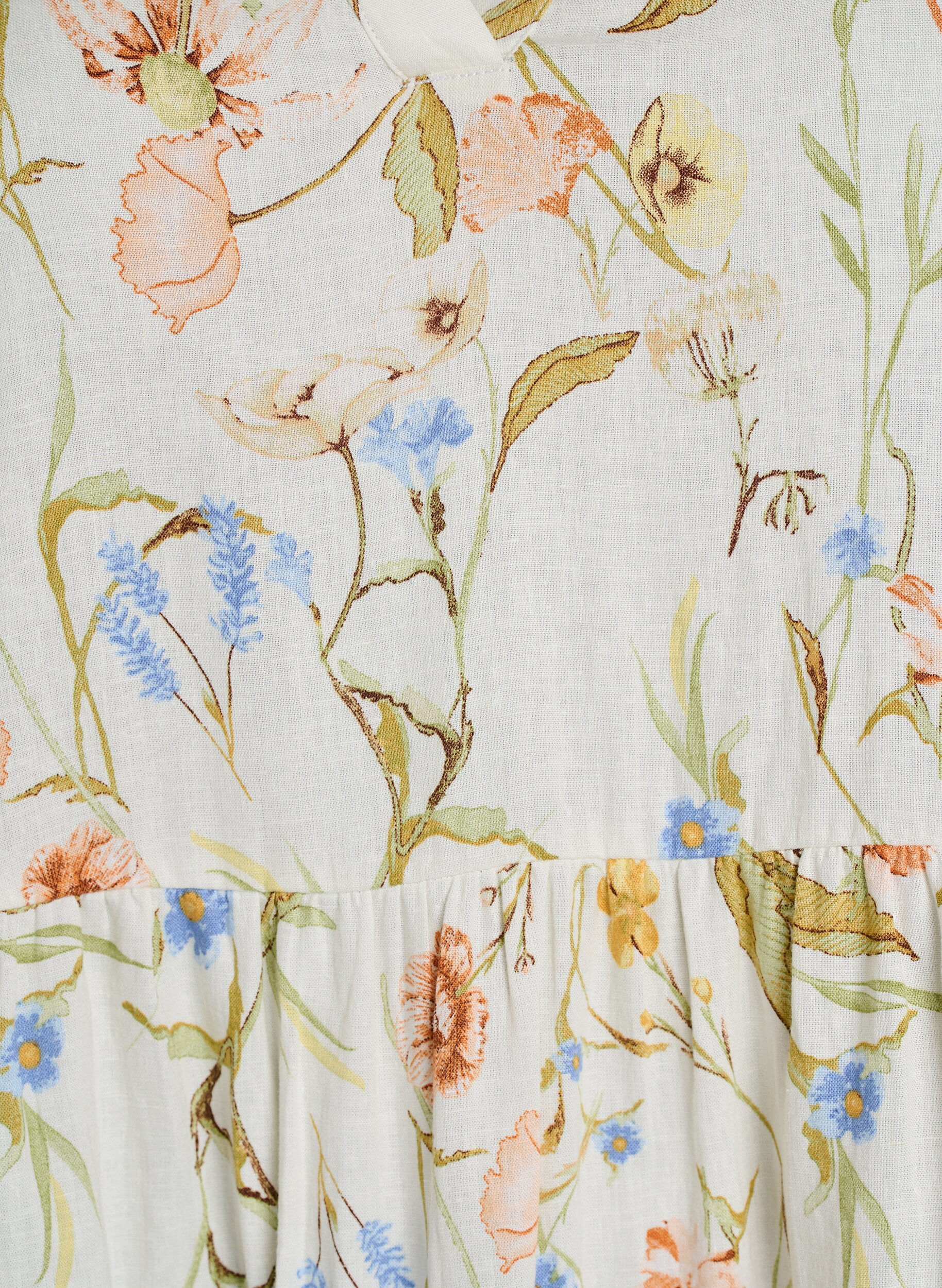 Zizzi Kn&auml;l&aring;ng a-linjeformad kl&auml;nning i linne och viskos, Vanilla, Packshot image number 2