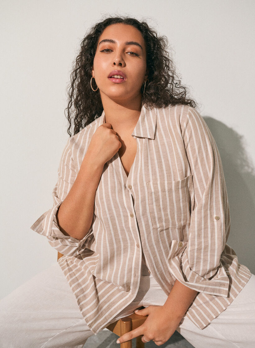 Skjorta i linne och viskos med 3/4-&auml;rmar, Beige, Image image number 0