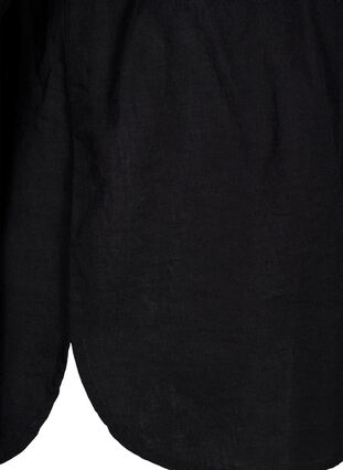 Skjortblus med knäppning i en blandning av bomull och linne, Black, Packshot image number 3