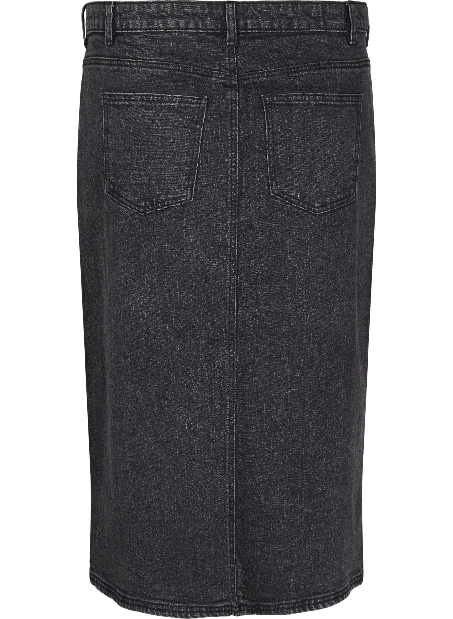 Zizzi Denimkjol med slits framtill, Dark Grey Denim, Packshot image number 1