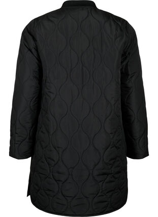 Lång quiltad jacka med fickor och dragkedja, Black, Packshot image number 1