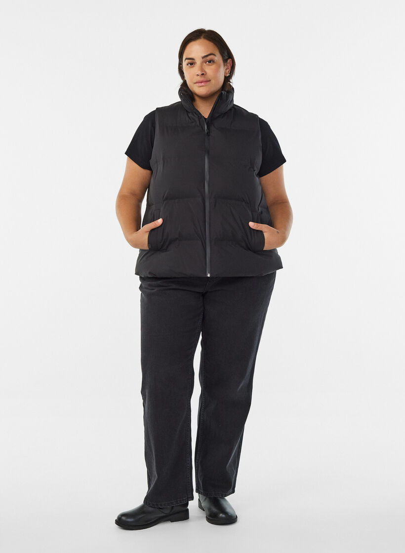 Kort pufferjacka med h&ouml;g krage, Svart, Model image number 1