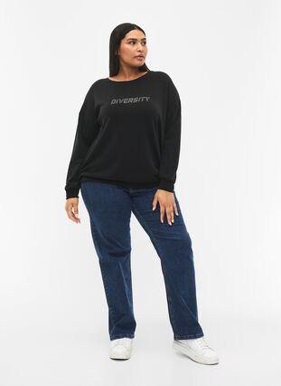 Sweatshirt med texttryck, Black, Model image number 2