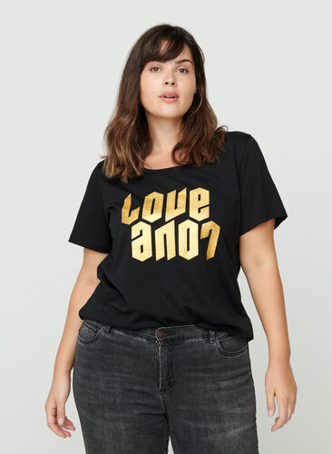 Kortärmad t-shirt med print, Black, Model image number 0
