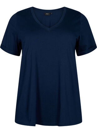 V-ringad t-shirt i bomull, Navy Blazer, Packshot image number 0