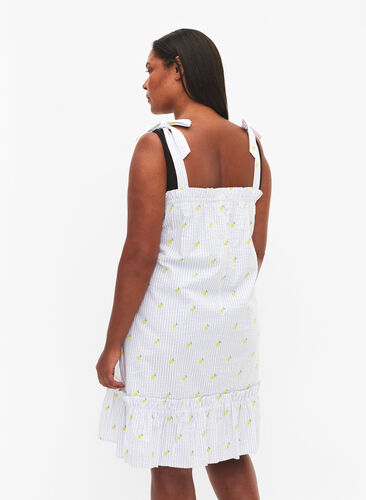 Strandklänning i bomull med knytband, Lemon Print, Model image number 1
