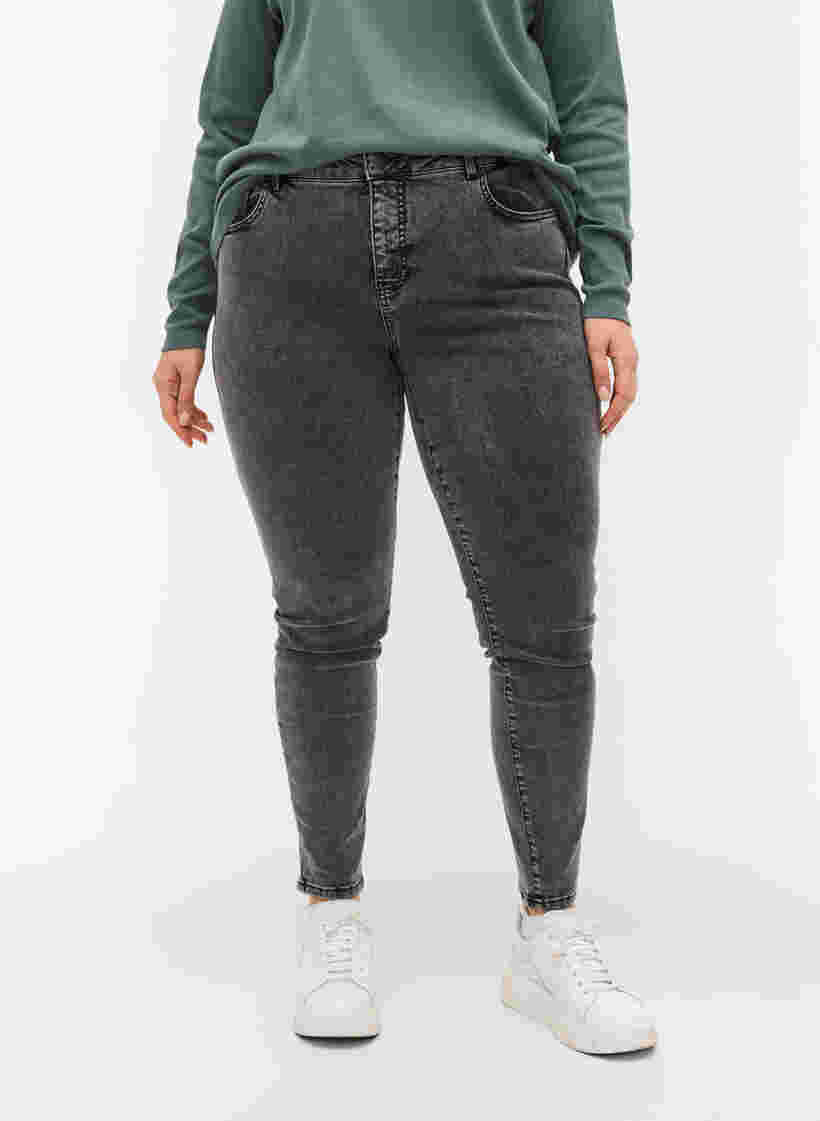 Super slim Amy jeans med hög midja, Grey Denim, Model image number 2