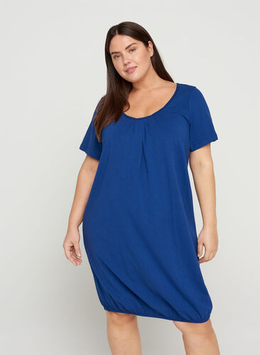 Kortärmad klänning i bomull, Twilight Blue, Model image number 0
