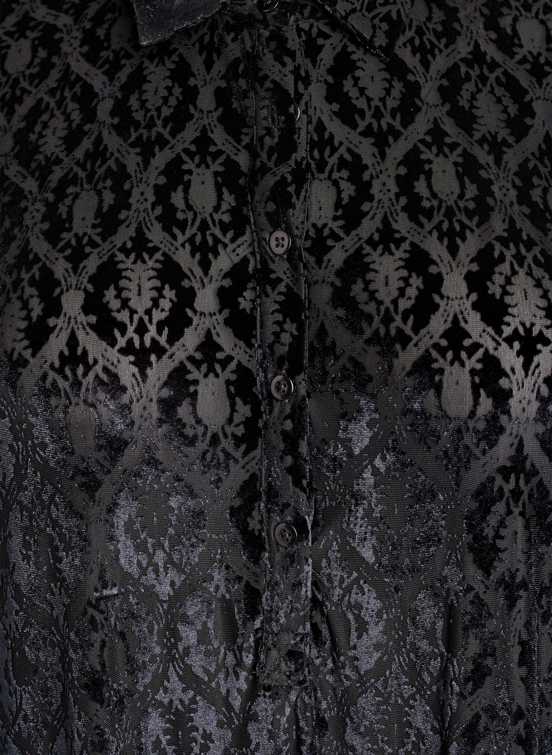 Zizzi Kort kl&auml;nning med velourm&ouml;nster, Svart, Packshot image number 2