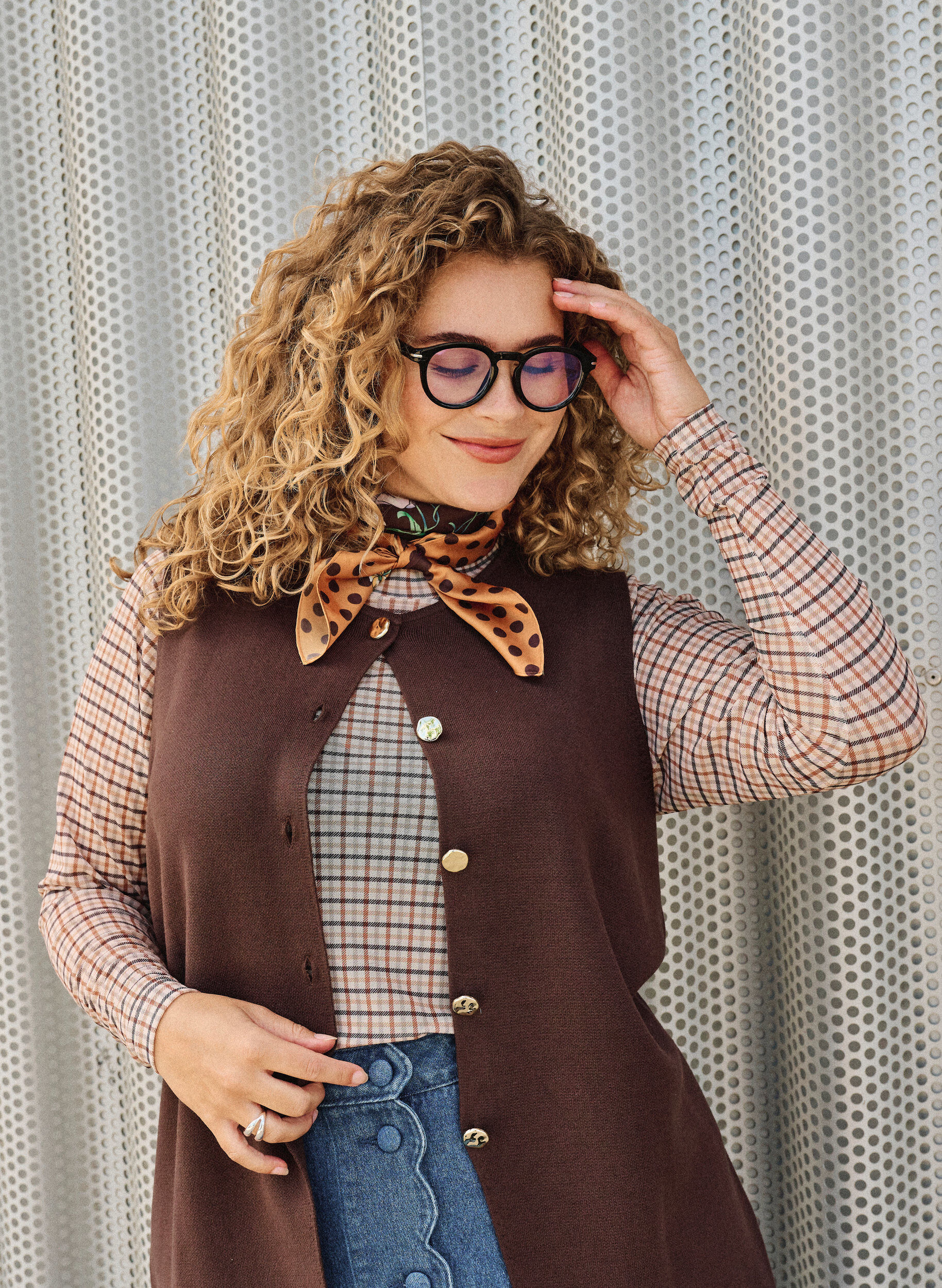 Rutig blus i mesh