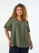 Blus med ballong&auml;rmar och v-ringning, Gr&ouml;n, Model image number 0