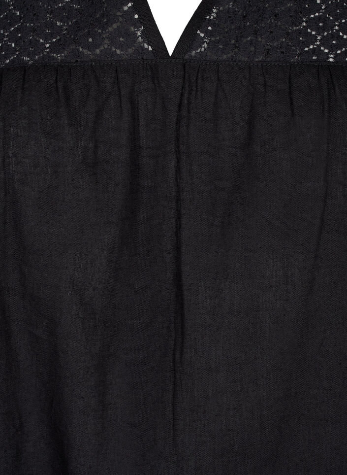 Blus i bomullsblandning med linne och virkade detaljer, Black, Packshot image number 2