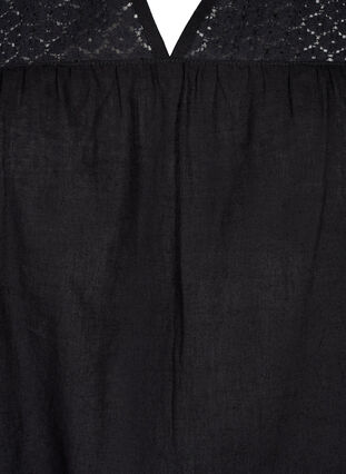 Blus i bomullsblandning med linne och virkade detaljer, Black, Packshot image number 2