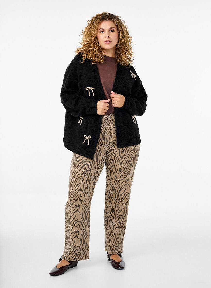 Raka jeans med zebramönster, Brun, Model image number 0