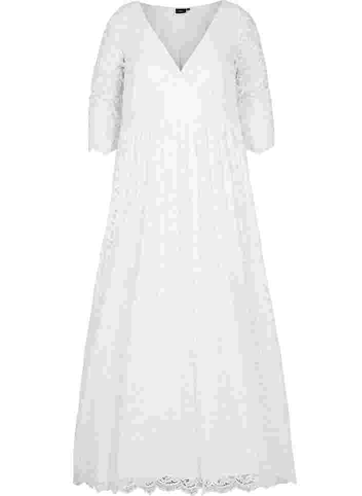 Brudklänning i spets med 3/4-ärmar , Star White, Packshot image number 0