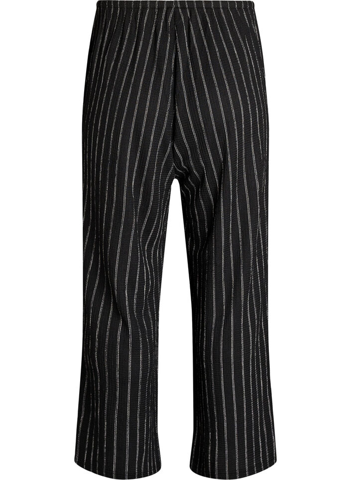 Byxor med vida ben i ett l&auml;tt tyg med textur, Svart, Packshot image number 1