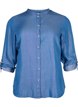 Skjorta med 3/4-ärmar och rund hals, Medium Blue Denim, Packshot image number 0