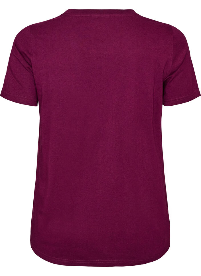 T-shirt i ekologisk bomull med velourtext, Lila, Packshot image number 1