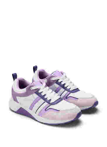Sneakers med wide fit, White Purple, Packshot image number 1