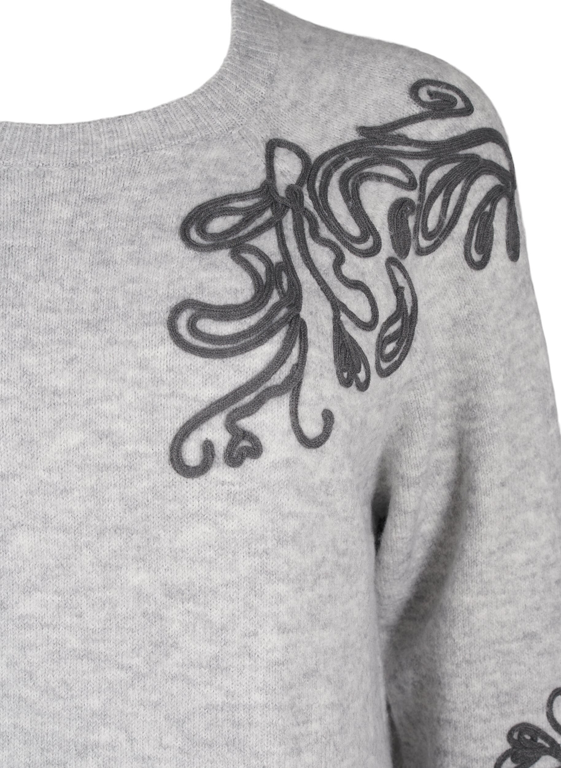 Zizzi Stickad kl&auml;nning med dekoration, Light Grey Melange, Packshot image number 2