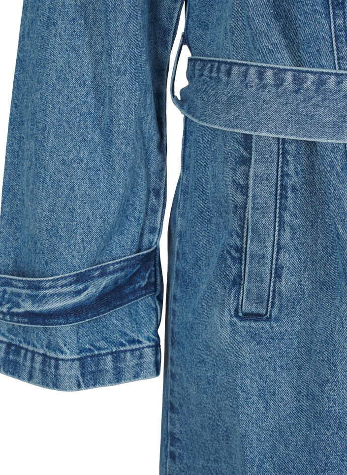 Trenchcoat i denim med bälte, Blue Denim, Packshot image number 2