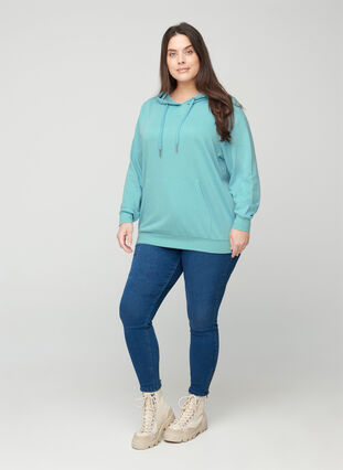 Sweatshirt med huva och ficka, Cameo Blue, Model image number 2