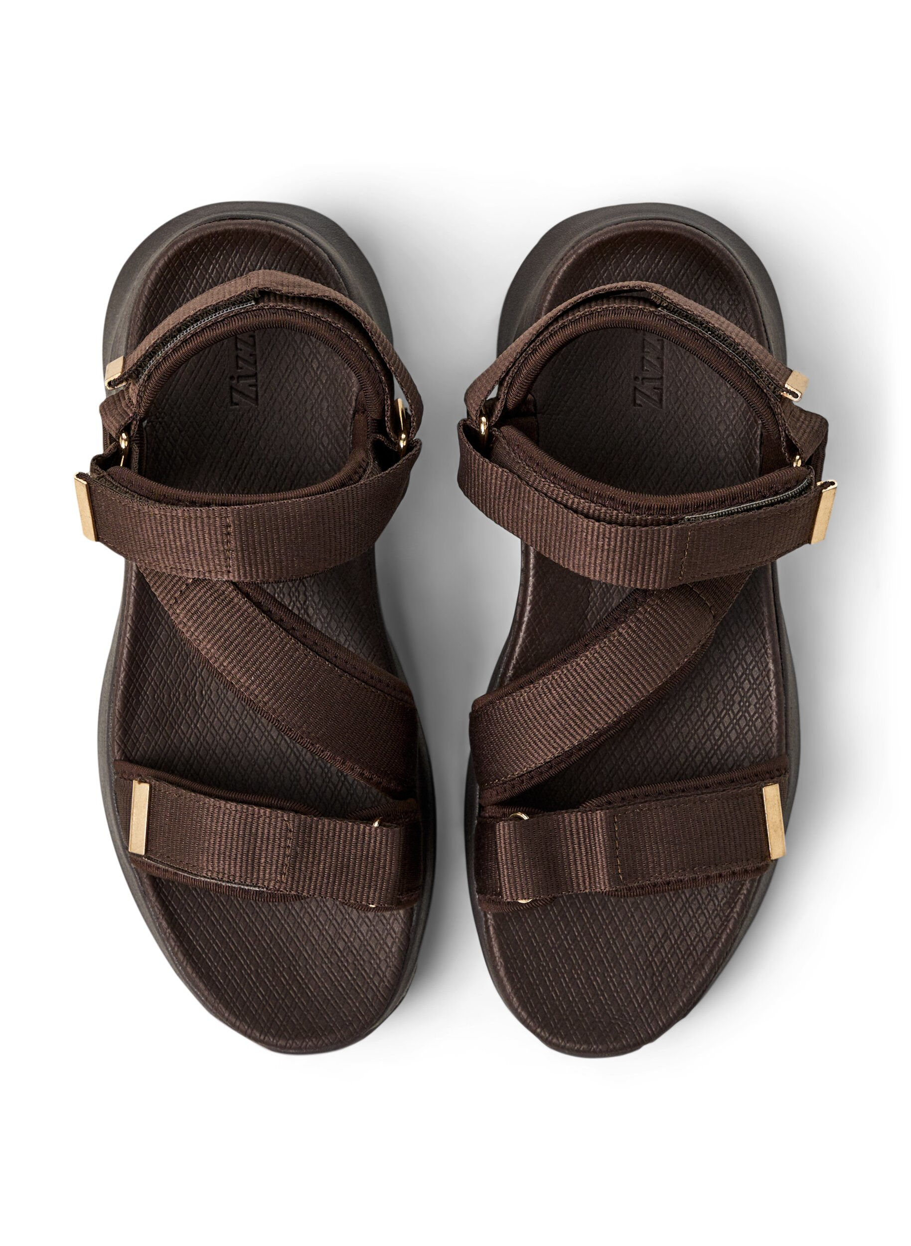 ZizziBekv&auml;m sandal med kardborreband och h&aring;lfotsst&ouml;d, Brun, Packshot image number 2