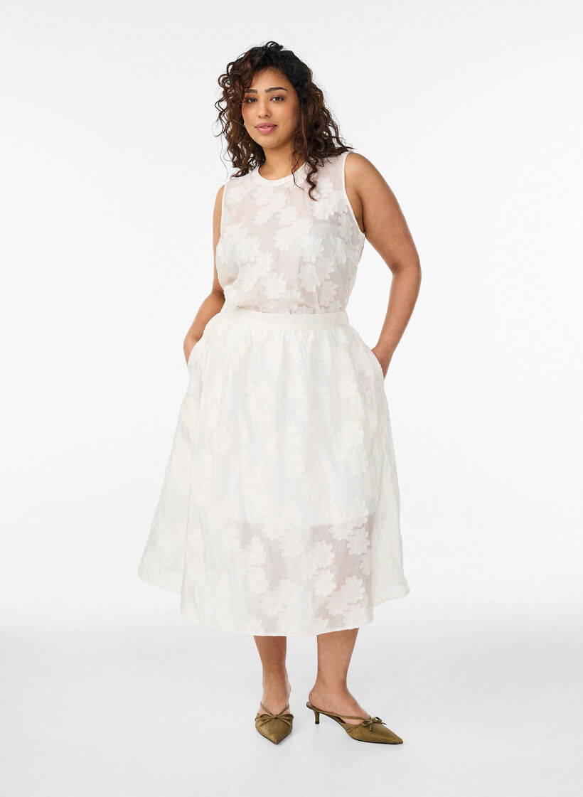 &Auml;rml&ouml;s topp i jacquard med blommig textur, Vanilla, Model image number 1