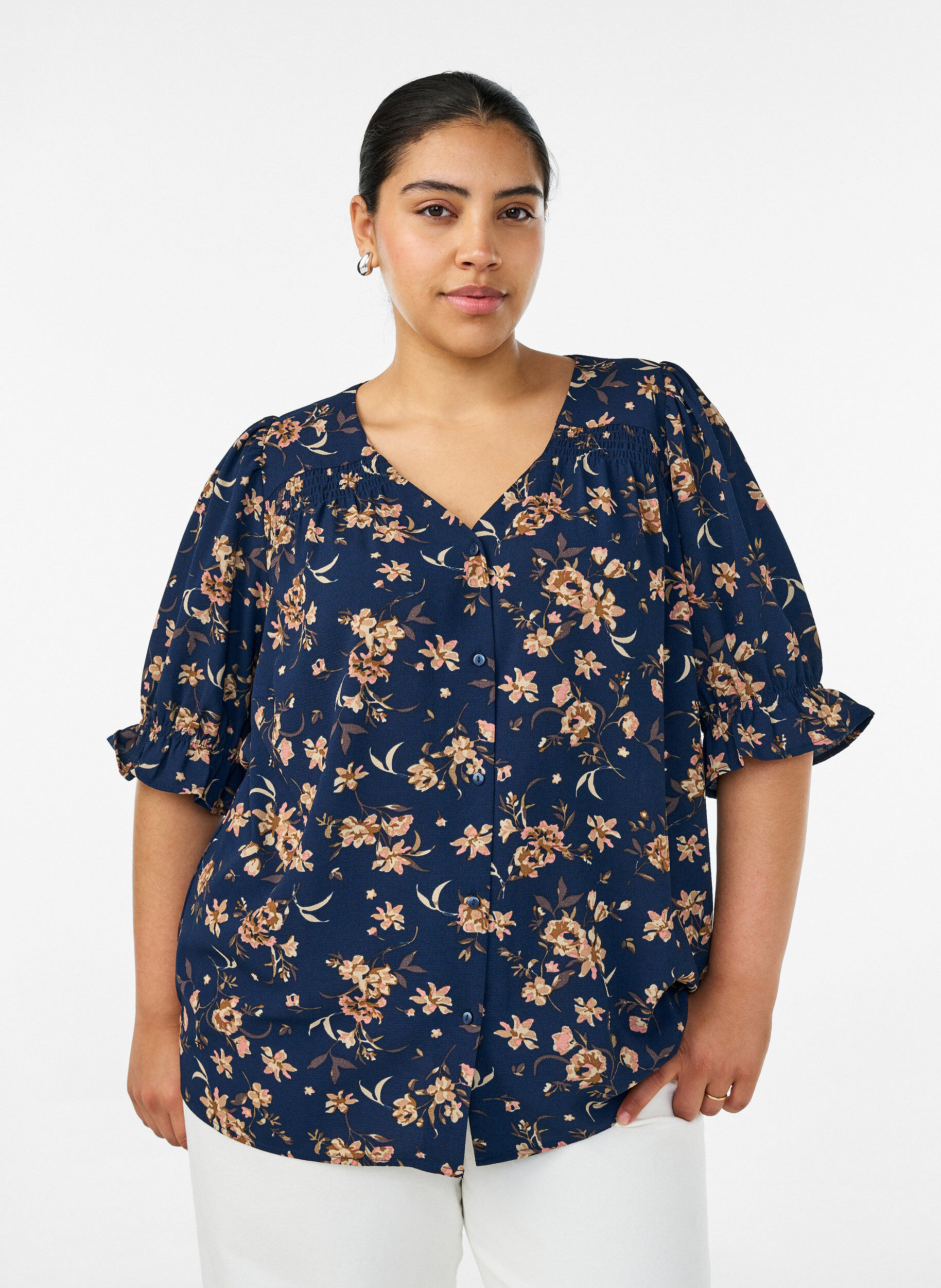 ZizziSkjortblus med halvl&aring;nga &auml;rmar, Bl&aring;, Model image number 0