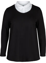 Enfärgad tröja med långa ärmar och skjortkrage, Black