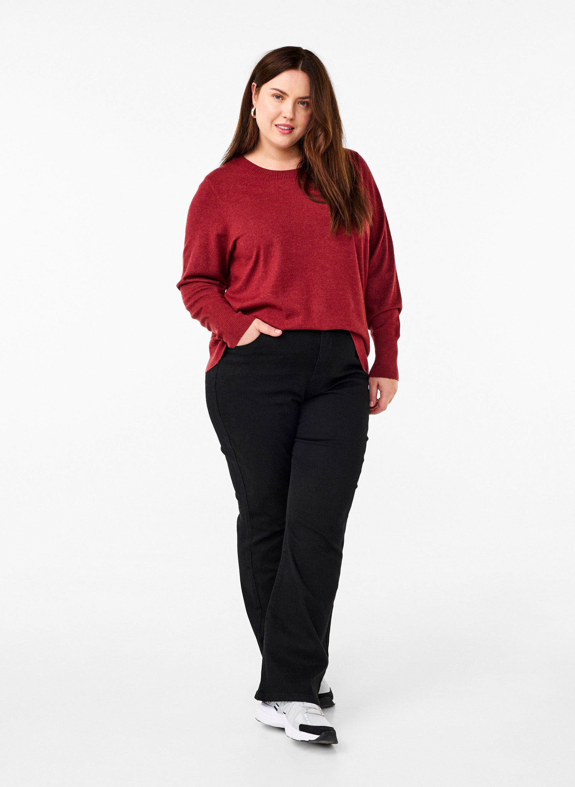 ZizziStickad blus med rund hals, R&ouml;d, Model image number 1
