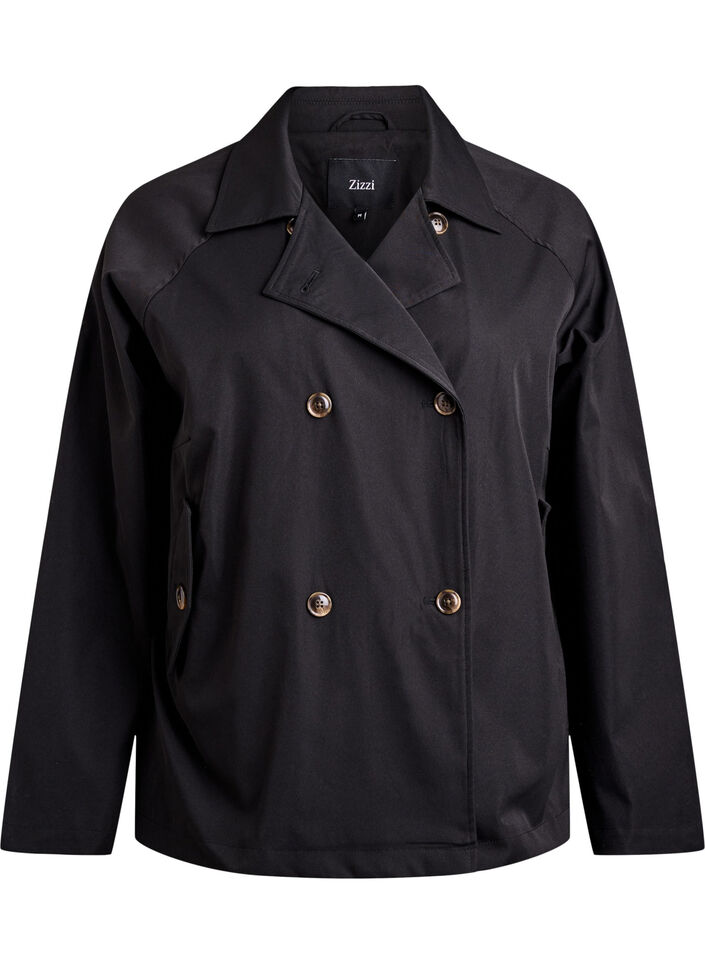 Kort trenchcoat med fickor, Svart, Packshot image number 0