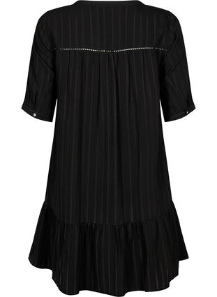 Randig klänning i viskos med spetsdetaljer, Black, Packshot image number 1