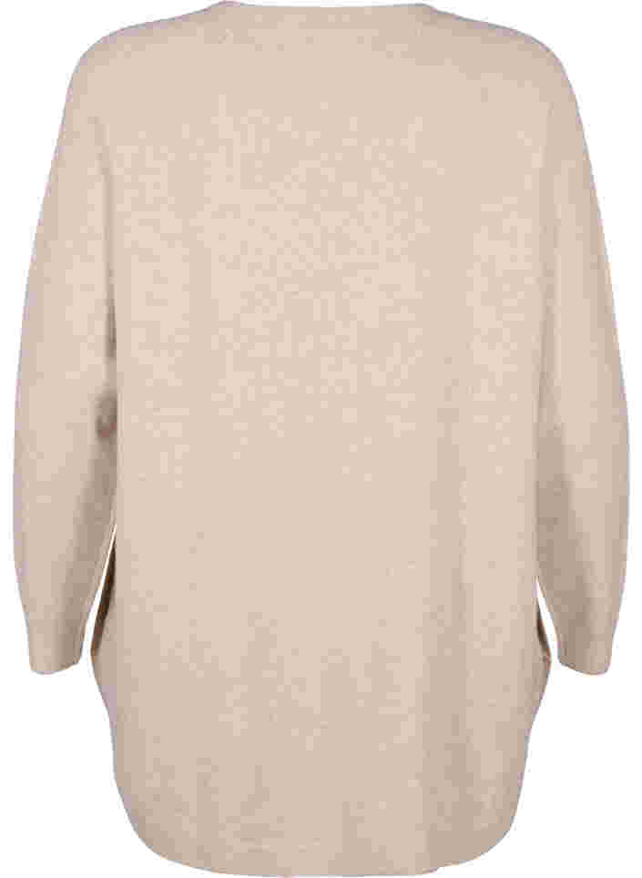Stickad tröja med knappdetaljer, Pumice Stone Mel., Packshot image number 1