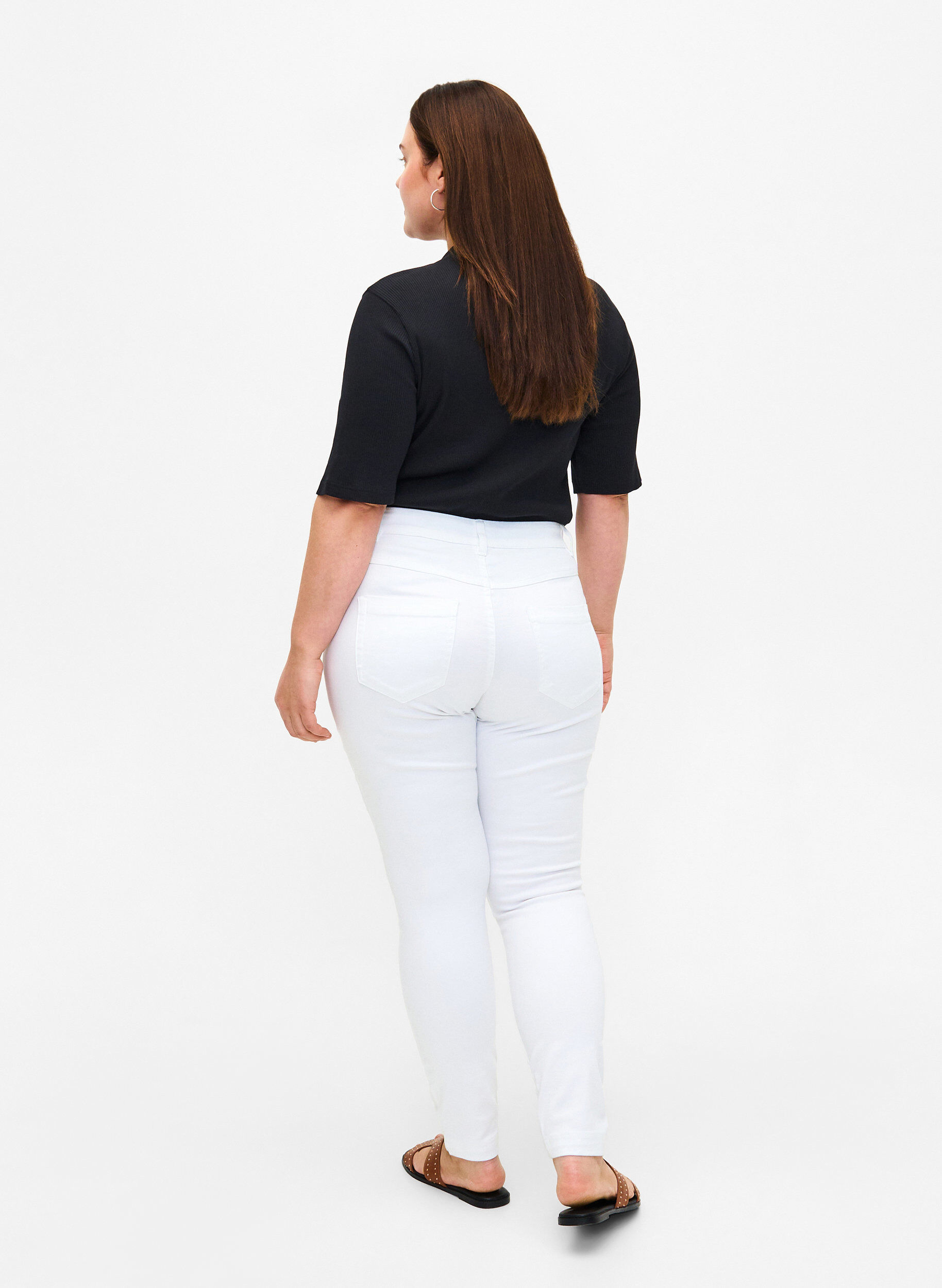 Zizzi Viona jeans med normal midja, Vit, Model image number 1