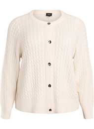 Kabelstickad kofta med guldfärgade knappar, Vanilla