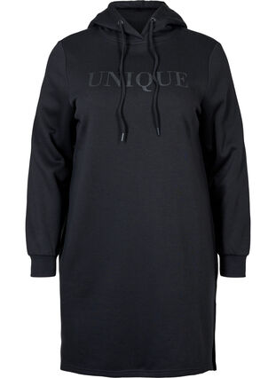 Sweatshirtklänning med huva och slits, Black, Packshot image number 0