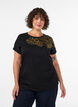 T-shirt i bomull med blommigt m&ouml;nster, Svart, Model image number 0
