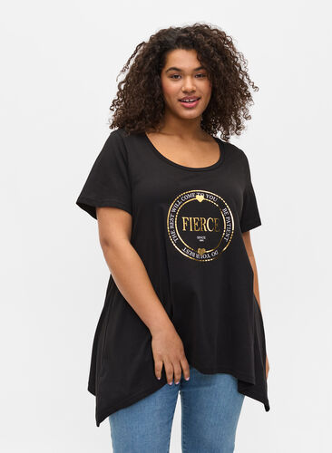 A-linjeformad t-shirt i bomull, Black FIERCE, Model image number 0